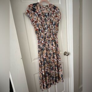 POL Floral Midi Dress; Button Down with Smocked Waist